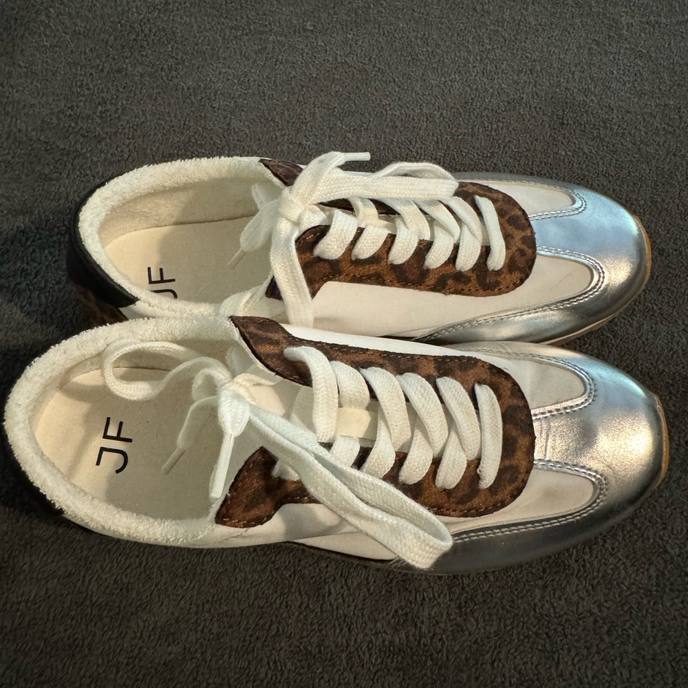 Silver and White Shoes with Top Features